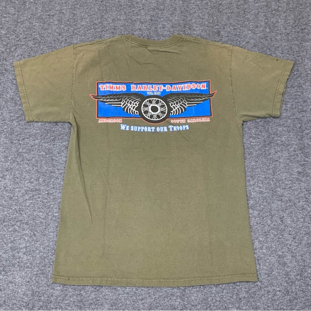 Harley Davidson Motorcycles Support our Troops Green Biker Military Tee‎ Medium
